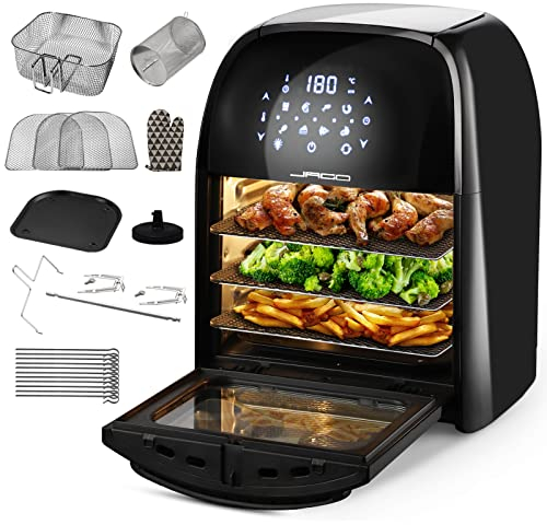 Jago® XXXL 8in1 Forno ad Aria Calda 12l + 10 Accessori - 1800W, 8 Programmi, Girarrosto, Disidratatore, Temperatura e Timer Regolabili, LED Touch Screen, senza Olio - Friggitrice, Air Fryer
