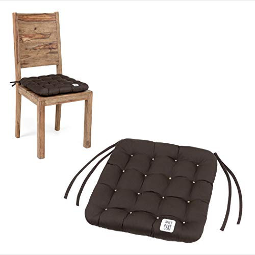 HAVE A SEAT Luxury - Sitzkissen 40x40 cm (6 St.) - bequemes Stuhlkissen, orthopädisch, waschbar bis 95°C, Trockner geeignet, farbecht - Made in Germany - (40x40 cm - 6er Set, Braun)