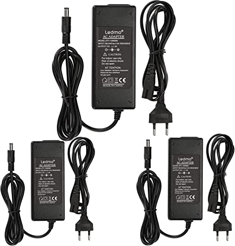 ledmo 3 Stücke 12V 5A Netzteil Adapter, AC 100-240V bis DC 12 Volt 5 Amp 60W Stromversorgung für LED Lichtstreifen Monitore Fernseher DVD TVs Verstärker Kamerasystem- Euro Stecker 5,5 * 2,5/2,1mm