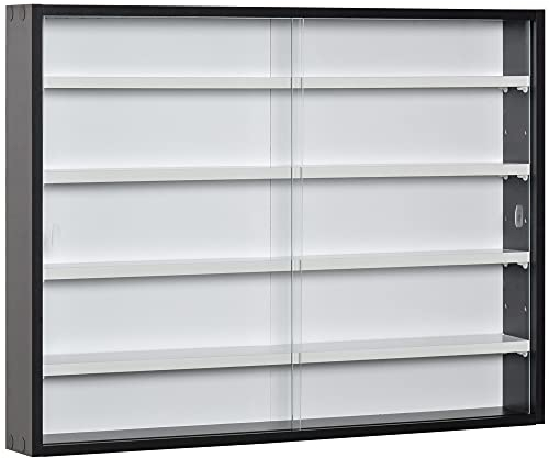 HOMCOM 5-Tier Wall Mounted Display Cabinet, Display Case with 4 Adjustable Shelves, Glass Doors for Home Office Ornaments 60x80cm, Black and White
