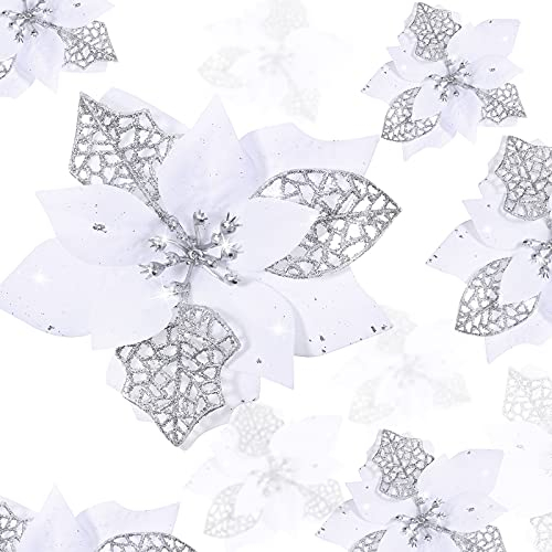 24 Stücke Weihnachten Funkeln Weihnachtsstern Blumen Funkeln Künstliche Weihnachten Blumen Hochzeit Weihnachtsbaum Neujahr Ornamente (Weiß)