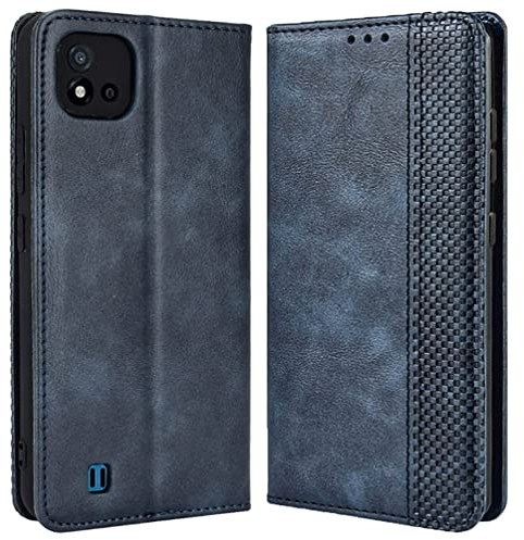 MOJIA Hülle Flip Case für Realme C11 (2021), PU Dünne Magnetische Klapphülle Handyhülle Schutzhülle mit Kartenfach und Standfunktion. Blau