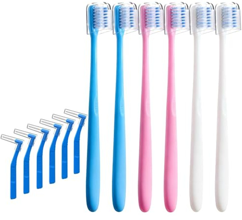 Fremouth Zahnbürste für Zahnspangen, V-Form, weiche Borsten, 6 Stück, mit Interdentalbürsten