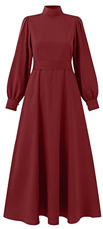 DOTBUY-SHOP Muslimisches Kleid Damen Ohne Hijab Muslim Hoher Kragen Lange Robe Naher Osten Dubai Türkei Arab Islamischer Ramadan Sommerkleid Gebetskleidung Abaya für Frauen