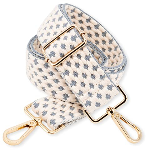 BENAVA Verstellbarer Schulterriemen für Taschen 75-135 cm | Taschengurt Grau Breit 38mm | Farbe Karabiner Gold | Taschengurte zum Wechseln | Schultergurt für Taschen