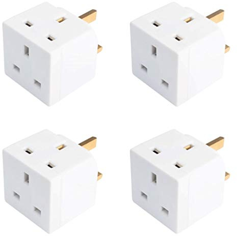 BAANI 2 Way Double Plug Adaptor - Multi Plugs Extension Sockets Adapter - UK 3 Pin Socket Extensions 250V 13 Amp - Power Extender Multiplug Block for Kitchen, Office, PC, TV, Indoor Lighting (4 Pack)
