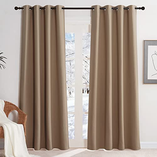 KGORGE Thermovorhang Hitzeschutz Blickdichte Vorhänge Schlafzimmer Ösen Gardinen Blickdicht Haustür Verdunkelungsvorhänge, 2er Set 220 x 140 cm(HxB), Cappuccino