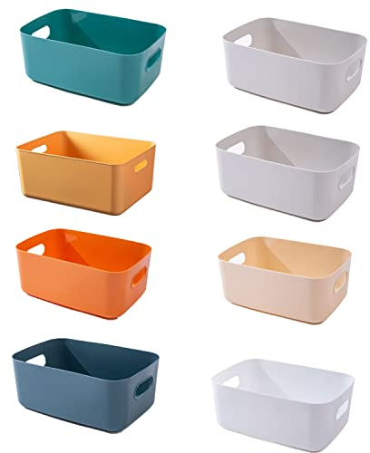 NCRGB 8 Stück 24cm Kunststoff Aufbewahrungsboxen,Mehrere Farben Organisation Aufbewahrungskörbe für Küche,Schrank,Büro,Bad,Spielzeug,Home Tidy Open Storage Bins mit Griffen(24x17.5x9.5cm)
