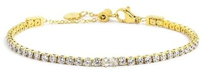 Marlù BRACCIALE TENNIS 2,5MM ZIRCONI BIANCHI E ZIRCONE BAGUETTE CENTRALE ACCIAIO 2BR0106G-W (PVD oro)