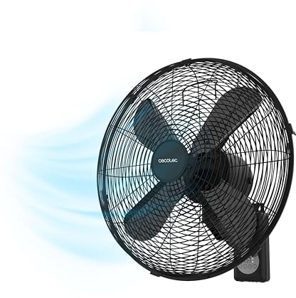 Cecotec Ventilador de Pared con Mando EnergySilence 4500 Power Wall Control Black. 50W, Diámetro 45cm, 4 Aspas Aerodinámicas, Pantalla LED, 3 Velocidades, Temporizador 8h, Oscilación Automática