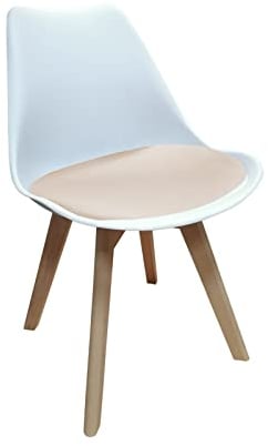 HTI living Stuhl Atlanta Velvet Esszimmerstuhl Kunststoffschale Samtbezug Holzfüße Weiß, Creme