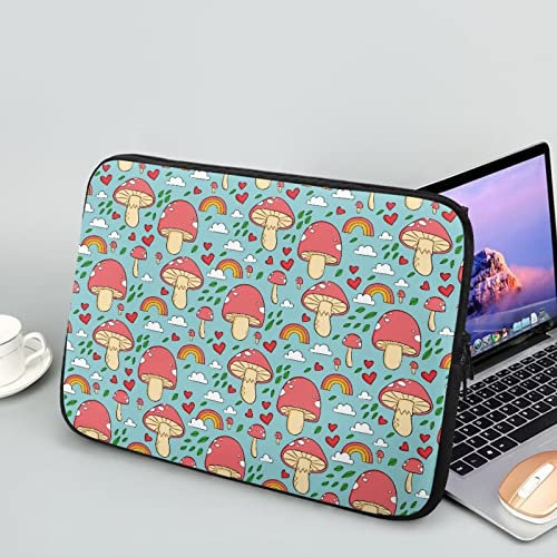 Showudesigns Mushroom Laptop Sleeve Case for Women - Durable 15 inch Cute Laptop Tote Bag Easy To Clean Pouch Rainbow Cloud Briefcase