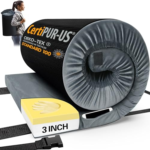 CYMULA CertiPUR-US Memory Foam Camping Matratzenauflage, tragbare Schaumstoff-Isomatte für Camping, aufrollbare Bodenmatratze für Erwachsene, Schlafmatte, Gäste-Bodenbett für Übernachtungen,