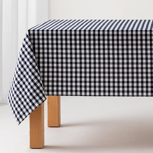 GAMUSI Tischdecke, schmutzabweisend, rechteckig, Vichy, Baumwolle, wasserdicht, 140 x 100 cm, Marineblau