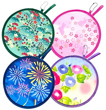 LTCT Foldable Fan Summer Handheld Fan Round Folding Hand Fan for Personal Daily Use, Decoration, Wedding, Party Decor, Dancing, Performance, 4 Different Patterns