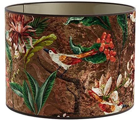 Dirk Davids Leuchten GmbH Lampenschirm Zylinder in Velours mit Vogel Motiven in Braun für Tischleuchte Tischlampe 20-20-15