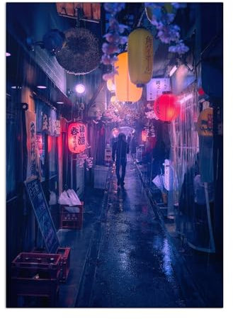 Displate - Poster aus Metall - Magnet-Montage - World Class Photos - Architecture Photography - Tokyo in the rain 67.5 cm x 48 cm