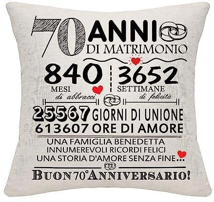 70 anni di matrimonio regalo 70 ° anniversario di matrimonio cuscino copertura ricordo Decorazione Regalo per coppie genitori donne Uomini Mamma Papà Marito Moglie Nonna Nonno Amici(70° anniversario)