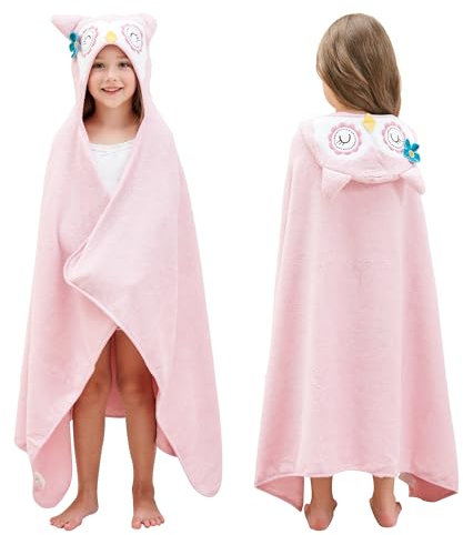 Style Quarters Baby-Badetuch – 100 % Baumwolle, Frottee, weiches Kapuzenhandtuch, Cartoon-Eule, Baby-Strandtücher, super saugfähig, große Stickerei, Kinder-Kapuzen-Badetuch, Kleinkind-Handtuch mit 127