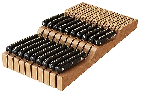 Bamboo Knife Block Holder, In-Drawer Knife Drawer Organizer-Protecting Knife Organizer Block Holds Up To 19 Knives(Not Included)