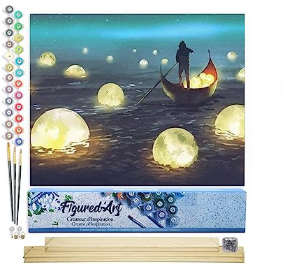 Figured'Art Peinture par Numéro Adulte Lumières sur le Lac - Activité Manuelle Kit de Loisir Créatif DIY Numéro d'Art Complet - 40x50cm avec châssis en bois à monter