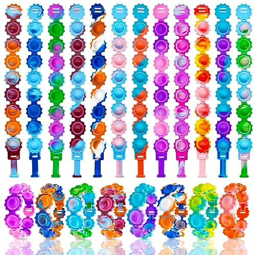 Ainiv Pop Armband, 12 Stück Pop Push It, Pop Bubble Fidget Armband Spielzeug, Armband Kinder Set, Fidget Toys Set, Simple Fidget Toy Armband, Baby Sensory Toy für Kinder/Erwachsene