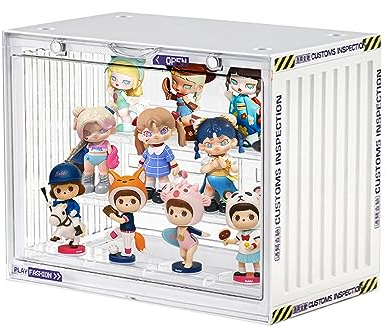 Acrylic Clear Display Case Dustproof Blind Box Transparent Storage Showcase Figurines Collection Cube for Toy Dolls Models Gift with Personalized Graffiti Stickers Self Adhesive Stickers (White)