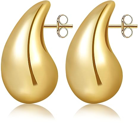 18k Dupes Ohrringe Gold,Chunky Goldene Damen,Hypoallergene Vergoldete Waterdrop Dicke Creolen Modeschmuck für Frauen Mädchen Geschenke(18*32mm)