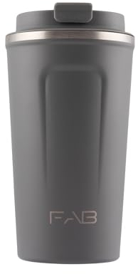 FAB Travel Mug, Reusable Coffee Cup (510ml, Grey) - Double Wall Stainless Steel with Screw Lid - Thermal Camping Cup, Vacuum Insulated for Hot and Cold Drinks, Eco-Friendly