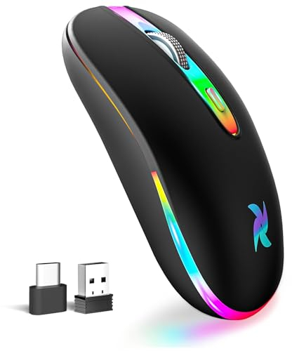 BAMCOO Raton Inalámbrico 2.4G Raton inalámbrico Recargable con Receptor USB Ultra Delgado Silencioso Ratón para Computadora Portátil, MacBook, iPad (Black-2)