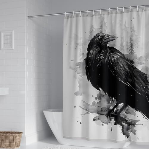 WIKINGER Duschvorhang 180x180 cm Anti-Schimmel Anti-Bakteriell Shower Curtains 3D Viking Rabe Duschvorhänge Waschbar Wasserdicht Polyester Textil Badvorhang mit 12 Haken für Badezimmer