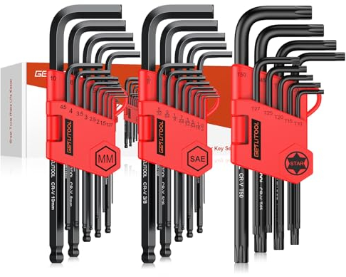 GETLITOOL Innensechskant Satz, 35tlg. Innensechskantschlüssel Kugel HX Metrisch, Zoll un TX Torx Winkelschlüssel, Cr-V-Stal, Profi Sechskantschlüssel Set schwarz, klein und kompakt mit Klapphalter