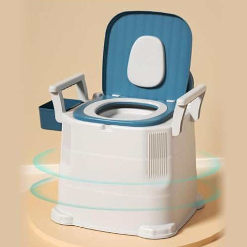 Tragbare Toilette, Abnehmbare Armlehne, Höhenverstellbar, Rutschfester PU-Sitz, Toilettenstuhl für ältere Menschen für Schlafzimmer mit Geruchsdichtem Bezug, Blau