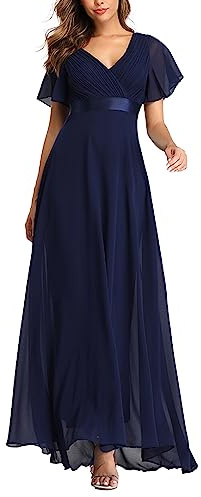 ECDAHICC Damen Abendkleider Gürtel V-Ausschnitt Hohe Taille A-Linie Chiffon Brautjungfernkleid Elegant Lang Ballkleid