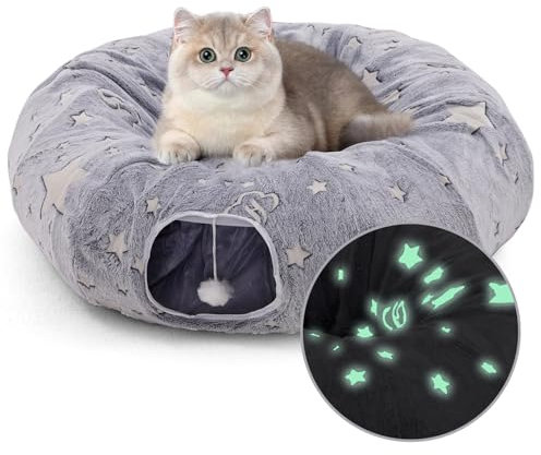 Plüsch Katzentunnel Rund Mit Katzenbett Katzen Tunnel XXL Ultra weiche Runde Donut Form für Indoor Kleine mittlere große Katzen