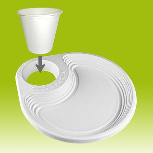 DIGLASS 60 piatti portabicchiere BIO monouso + 60 bicchieri omaggio inclusi, ideale per rinfreschi e aperitivi. (Foro 55 mm)