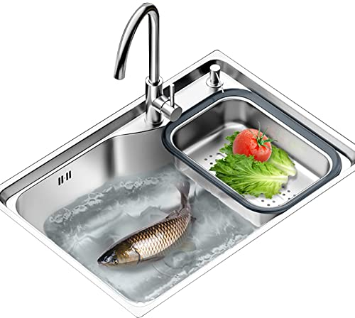 SnamicE Küchenspüle-Wasserhahn, Spülbecken aus Edelstahl 304, Einbauküche mit Edelstahl-Wasserhahn und Zubehör (Farbe: Silber, Größe: 56 x 42 cm) (Silber 65 x 43 cm)