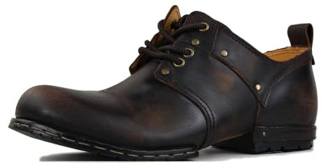 OSSTONE Stivali da motociclista da uomo Caviglia Camminare Moda Lace-Up Pelle Chukka Stivali Uomo Scarpe Casual OS-6015-1，Marrone scuro vintage，US12(EU46)