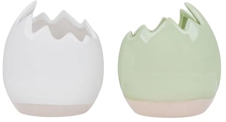 levandeo 2er Set Eierschale Deko Blumentopf H11cm Keramik Weiß Grün Blumenwiese Osterdeko Deko Sandfinish Tischdeko Übertopf Keramiktopf