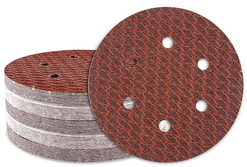 50Stk Schleifpapier 150mm Klett, 40/80/120/180/320 Körnung 6 Loch, Rotes Schleifscheiben Set für Exzenterschleifer