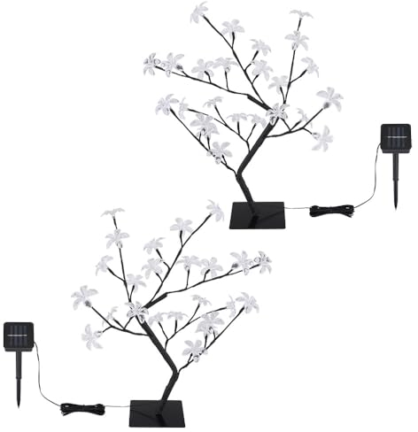 GLOBO Solarlampen für Außen Garten Deko Solarleuchte Außenbereich Stecklampe im Baum Design, Erdspieß Blüten Baum, LED, H 60 cm, 2er Set