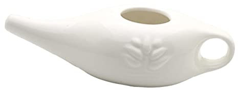 Bordhap 250Ml Ceramic Neti Pot Nose Cleaning Pot Leakproof Spout Pot for Nasal Rinsing Nose Washing Men and Women,White