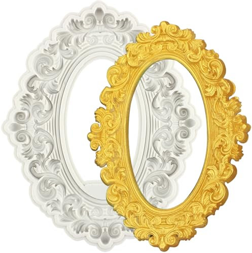 MINFEIDMS Baroque Photo Frame Silicone Moulds Vintage Picture Frames Fondant Mould Mirror Frame Chocolate Moulds for Sugar Cake Decorating Cupcake Topper Candy Gum Paste Polymer Clay