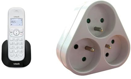 VTech CS1500 Téléphone sans Fil DECT à Double Charge avec Blocage d'appel, Haut-Parleur Mains Libres, écran et Clavier rétroéclairés & Triplite 3X 16A Triangulaire - Blanc - Zenitech