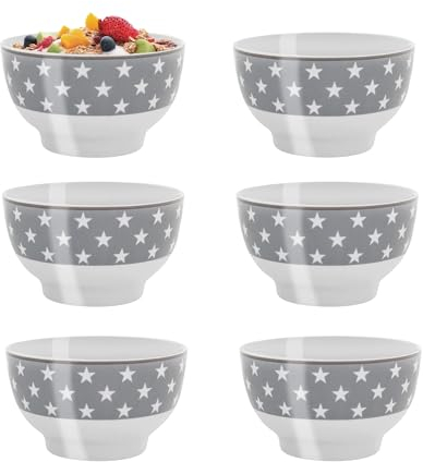 Home4You Schalen Schüsseln Müslischalen 6er Set - Porzellan - Grau - Mit Sternen