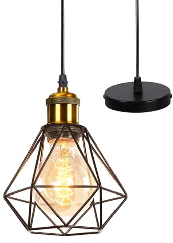 TOKIUS Lampada a Sospensione Industriale Vintage Plafoniera E27 Metallo Lampadario Soffitto Nero Gabbia ferro Ø160mm per Corridoio Portico Camera da Letto