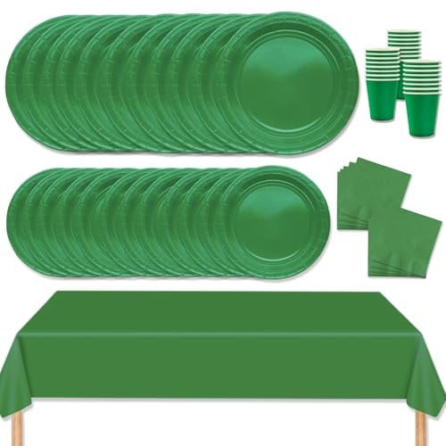 MORAINJAY Set di 69 Stoviglie Carta per feste,Vert Stoviglie Party Set Include Piatti,Tovaglioli,Tazze,Tovaglia per Compleanno,Baby Shower,Ristorante e Matrimoni Tinta Unita Decor -16 Ospiti