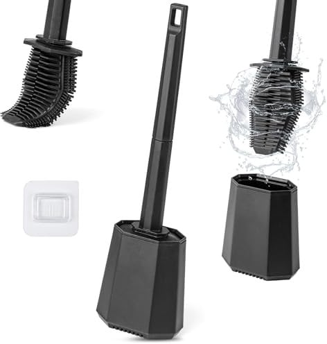 Silicone toilet Brush GIOVARA Deep Cleaner Silicone Toilet Brush, Toilet Brushes with Flexible Bristles, Toilet Brush with Holder Wall Mounting, for Bathroom, Base Flooring/Wall Mounted