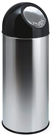 PROREGAL Klassischer Abfallbehälter mit Pushdeckel und Inneneimer | 55 Liter, HxBxT 84x31x31cm | Metall | Edelstahl
