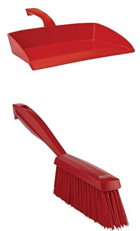 Bundle of Vikan 56604 Polypropylene Dustpan/Shovel 330mm Wide, Red + Vikan 45894 Medium Hand Brush, Red, 330 mm Length, 35 mm Width, 110 mm Height